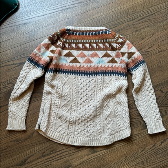 LL Bean Signature Sweater Fair Isle Fisherman's Cable Knit Heavy Cotton - Picture 3 of 3